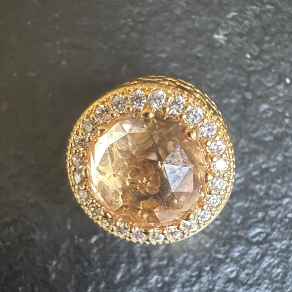 Pandora Gold and Crystal Halo charm. Gold over Sterling silver.